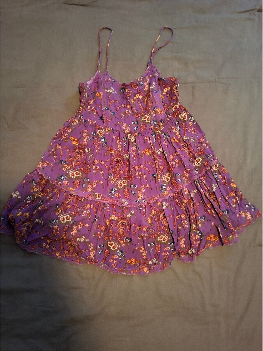 Purple Floral Tiered Babydoll Mini Dress Boho Urban Outfitters XS Rayon